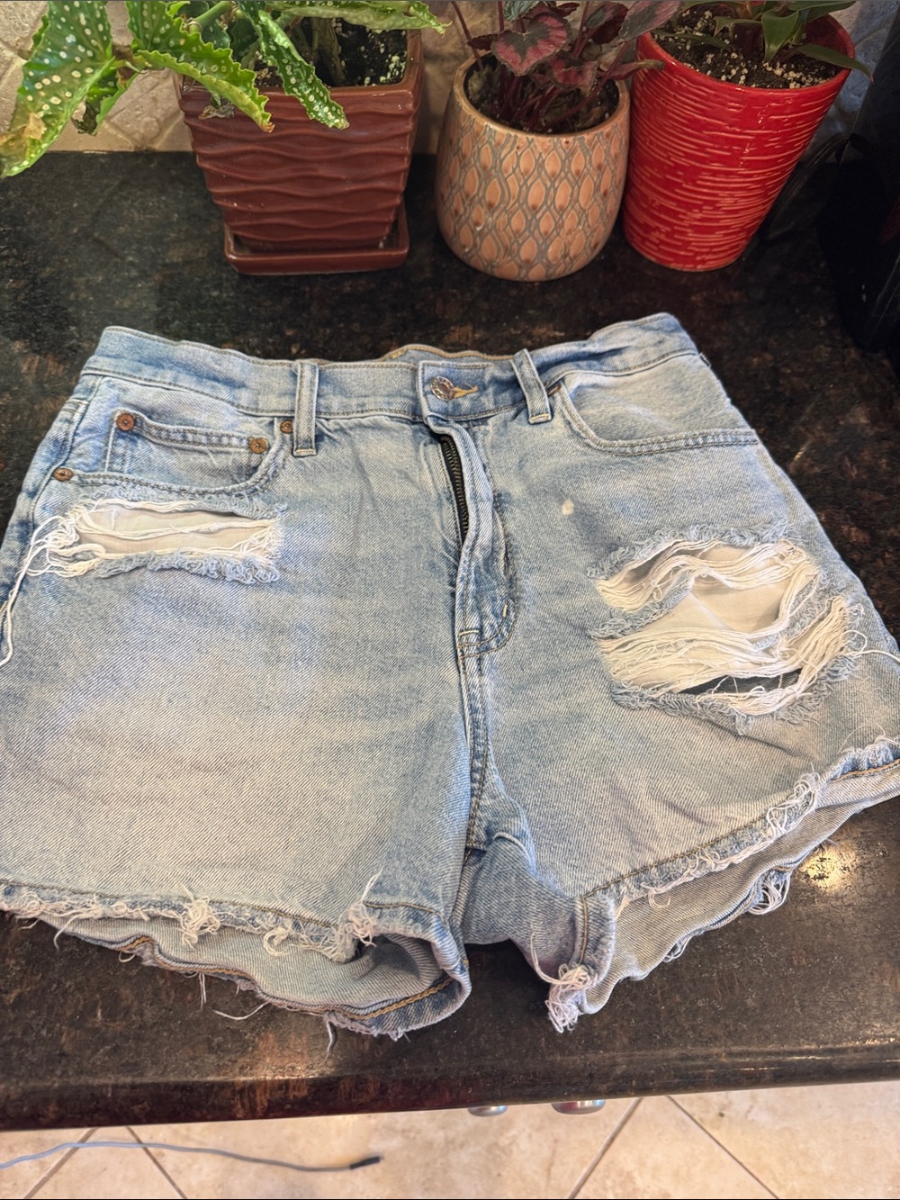 American Eagle Outfitters Light Blue Distressed High-Rise Denim Shorts